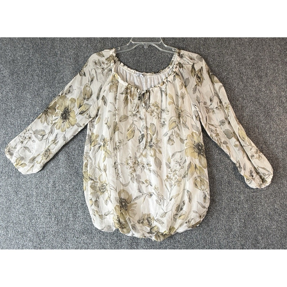 Rosemarine Floral Silk Blouse Top Made In Italy Womens  Size Small Long‎ Sleeve